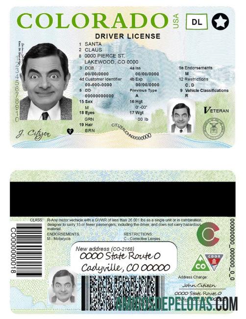 Carteira de motorista dos EUA Colorado modelo